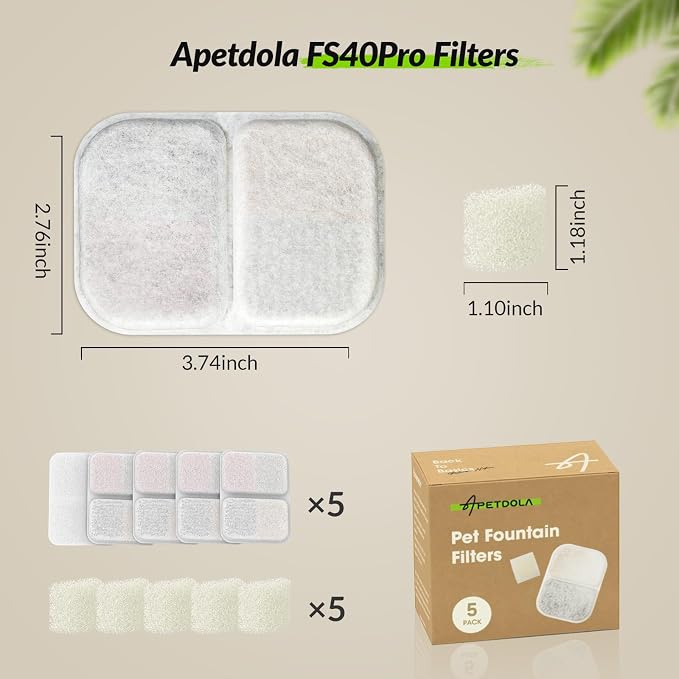 5 Pack Replacement Filter for FS40PRO Cat Fountain 135 fl oz/4L,6 Layer Filters for Pet Fountain