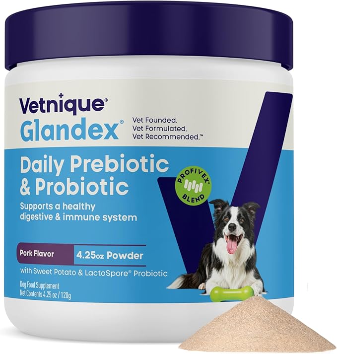 Vetnique Glandex Dog Probiotic Powder, Daily Probiotics for Dogs 5 Strains, Prebiotics & Digestive Enzymes for Gut & Immune Health, Vet Formulated for Occasional Diarrhea (4.25oz Powder, Pork Powder)