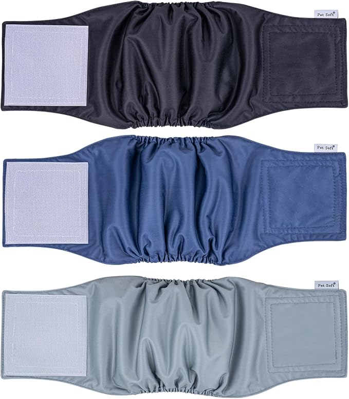 Pet Soft Dog Belly Band - 3 Packs Reusable Dog Diapers Male Doggy Diapers Wraps - Washable Dogs Belly Bands for Male Dogs (Classic, S)