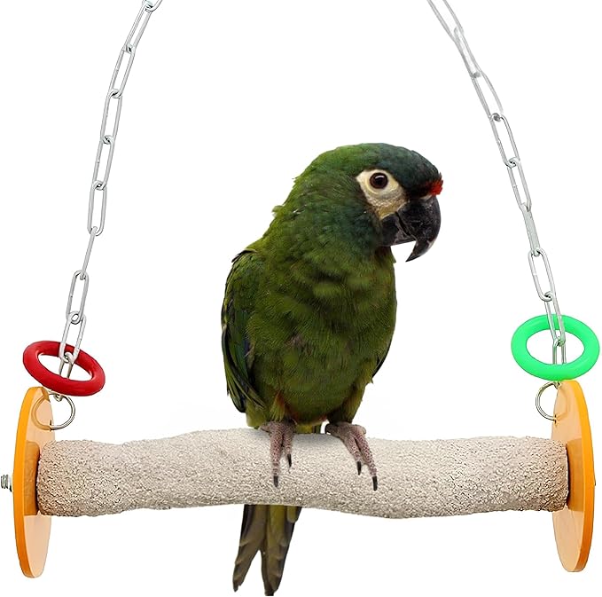 Sweet Feet and Beak Roll Bird Swing - Pumice Perch Bird Toys Trims Nails and Beaks, Safe Bird Cage Accessories for Small and Large Birds, Swinging Toys Birds Will Love, Large 10.5 Inches - Orange