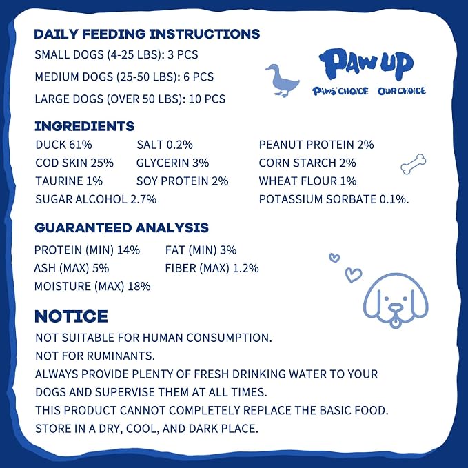 PAWUP Duck Wrapped Cod Skin Rolls Dog Treats, Natural Fish Skin Chews with Real Duck, Rawhide-Free Dog Snacks for Small & Medium Dogs, 12.5 oz (12-15 Count)