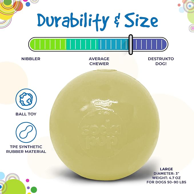 SodaPup Squeaker Ball – Durable Dog Ball Toy, Chew Toy & Floating Retrieving Toy with Squeaker Made in USA from Non-Toxic, Pet-Safe, Food Safe Rubber Material for Bonding, Physical Exercise, & More