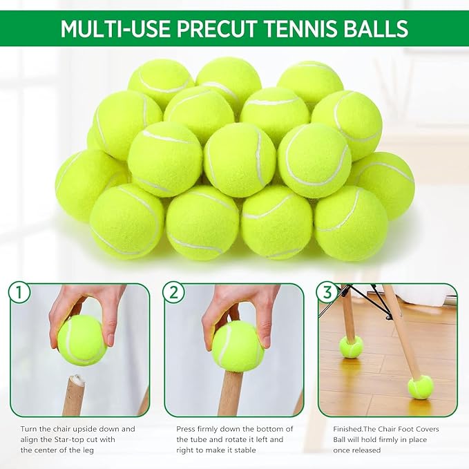 Macarrie 40 Pieces Precut Tennis Balls for Chairs Tennis Ball Chairs Foot Covers for Furniture Leg Classroom Floor Protection Chair Desk Legs Coverings(Yellow)