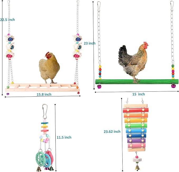 Chicken Toys for Coop 12PCS Set, KAKUNM Chicken Enrichment Toys，Including Xylophone, Swing Set, Mirror Toy, Flexible Ladder, Vegetable String Bag and Hanging Feeder, Coop Accessories for Hens