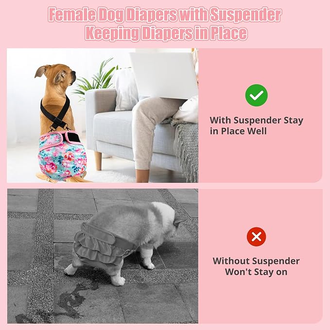 wegreeco XL Reusable Washable Dog Diapers Female with 1PC Suspender, Dogs Period Heat Diapers Female Heat Cycle, XL Medium Large Small Doggie Puppy Diapers for Incontinence (X-Large)