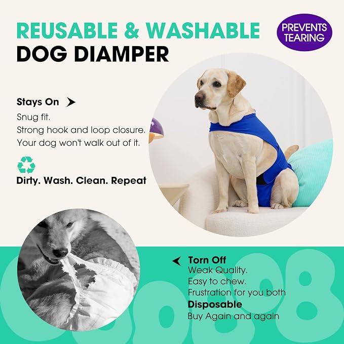 Dog Diapers for Female Dogs, Washable Reusable Female Dog Diapers, Leak Proof Doggie Underwear Sanitary Pants for Heat Cycle, Incontinence and Puppy Training, Adjustable Belly Bands - Blue L