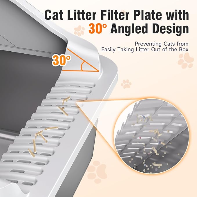Stainless Steel Cat Litter Box, Extra Large XL Odor Free Metal Litter Box with High Sides Lid, Open Top Litter Pan Include Scoop Easy Cleaning Kitty Cat Box Anti-Urine Leakage, Non-Sticky