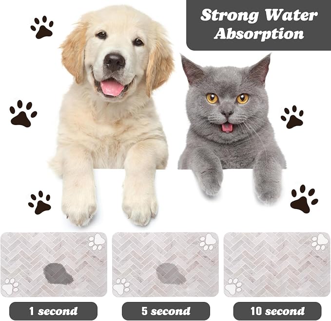 Dog Food Mats,Cat Absorbent Water Bowl Feeding Mats Pet Placemats for Food and Water White Wood Grain 12 * 20 inch