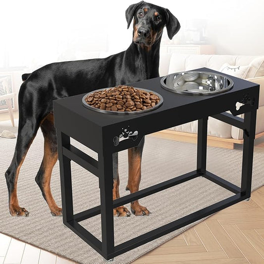 Elevated Dog Bowls for Dog Adjustable Raised Stand for Large Breed Dogs Height 2.75" up to 20'' with 2 Stainless Steel Food&Water (4L)
