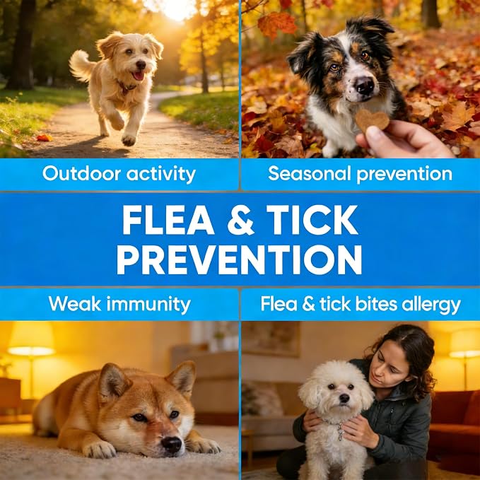 Natural Flea and Tick Prevention for Dogs Chewables, 180 Cts, Oral Flea Pills for Dogs, Dog Flea and Tick Treatment, Skin & Coat Support Supplement