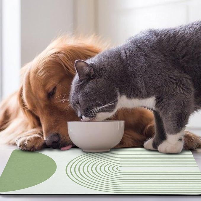 Dog Food Mats,Cat Absorbent Water Bowl Feeding Mats Pet Placemats for Food and Water Green Bohemia 17 * 30 inch