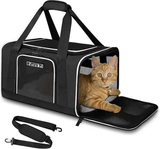 Petskd Pet Carrier 18x11x11 Delta American United Airline Approved, Pet Travel Carrier Bag for Small Cats and Dogs, Cat Soft Sided Carrier with Safety Lock Zippers, 5-Sided Breathable Mesh(Black)