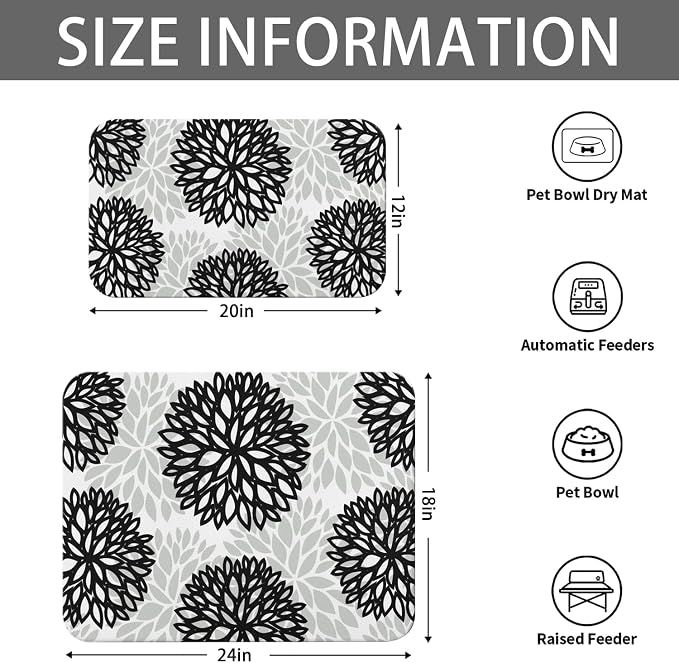 Dog Food Mats 2 Pack for Floors, Absorbent and Quick-Drying Pet Cat Food Mat,Anti-Fouling and Easy-to-Clean Pet Feeding Mat,Dog Bowl Mat for Messy Drinking Water Bowls 12"x 20"+18x24