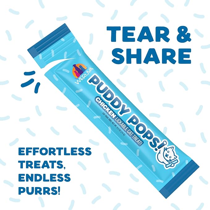 Bundle of Weruva Puddy Pops Lickable Cat Treats in 3 flavors, Chicken, Tuna & Salmon, and Chicken & Pumpkin
