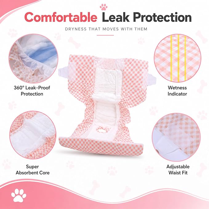 Disposable Female Dog Diapers for Waist 16–21 in, Leakproof, Super Absorbent, Soft Breathable Lining, for Dogs in Heat or Incontinence, 22 Count, L
