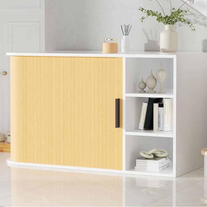 Cat Litter Box Enclosure Litter Box Furniture Hidden with Sliding Door Wooden Washroom Modern Indoor Cat House Table Nightstand Side End Table Box Cabinet,White and Natural