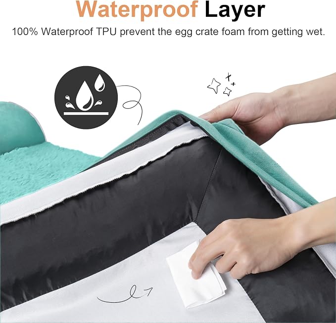 Large Dog Bed Orthopedic Washable: Jumbo Dog Bed Bolster Extra Large Dogs Egg Crate Foam Sofa Couch Waterproof Removable Cover - Aqua Blue