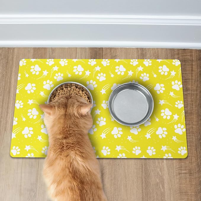 Dog Food Mat 16x24 Inch Pet Feeding Absorbent Mats for Floor Dog Cat Water Bowl Placemat Non-Slip Washable Pet Food and Water Mat
