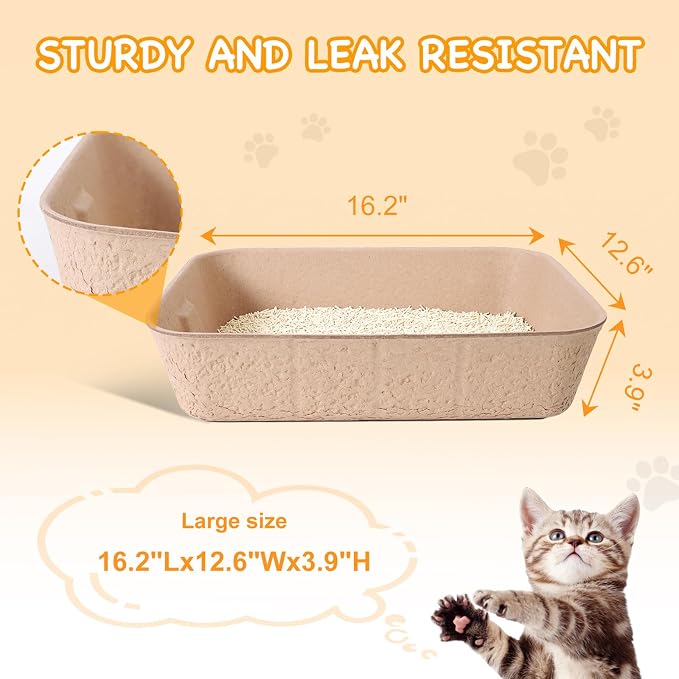 Disposable Litter Boxes for Cats, Durable and Water Resistant, Sustainable Large Disposable Litter Box, Disposable Cat Litter Boxes for Indoor/Travel Use, Standalone or as Liner (Brown, Large 10-Pack)