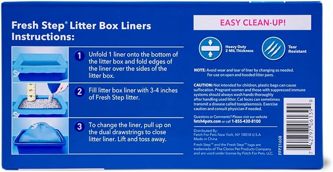 Fresh Step Drawstring Cat Litter Box Liners Scented Heavy Duty Kitty Litter Bags Large Oval or Rectangle Pans Contains Odor and Mess Easy Lift Out Cleanup 30 x 17 IN 15 Count 12 Pack