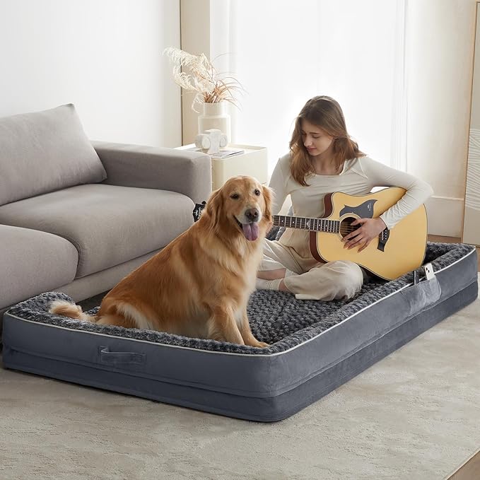WNPETHOME Human Dog Bed for People Adults, Washable Faux Fur Nap Bed Adult Oval for People, Calming Human Size Giant Dog Bed Fits Pet Families with Storage Pocket Grey