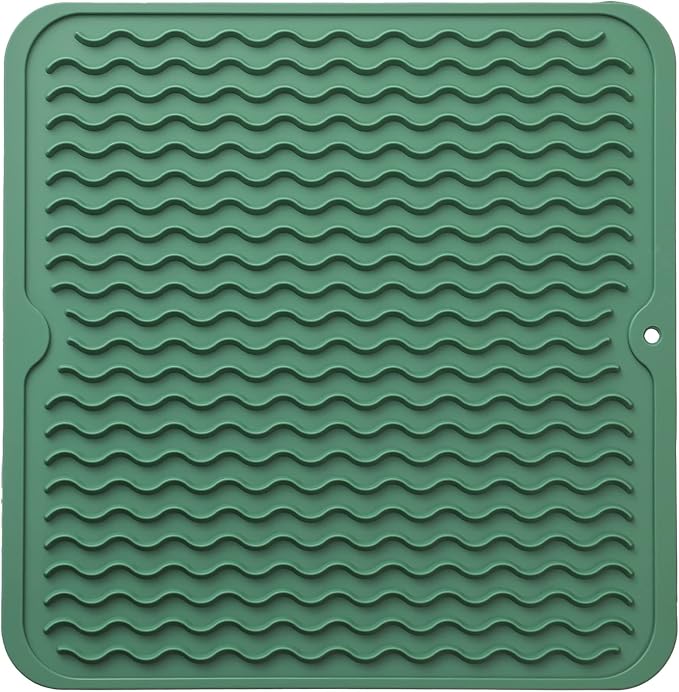 MicoYang Silicone Dish Drying Mat for Multiple Usage,Easy clean,Eco-friendly,Heat-resistant Silicone Mat for Kitchen Counter or Sink,Refrigerator or Drawer liner Green M 12 inches x 12 inches