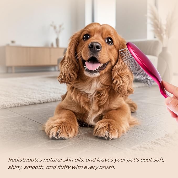 Slicker Brush for Dogs, Professional Pet Grooming Brush, 27mm Oval Stainless Steel Pin, Sparkle Glitter Handle, Anti-Static Round-Tipped Pins, Gentle Massage & Shedding Comb for Long Haired Dogs