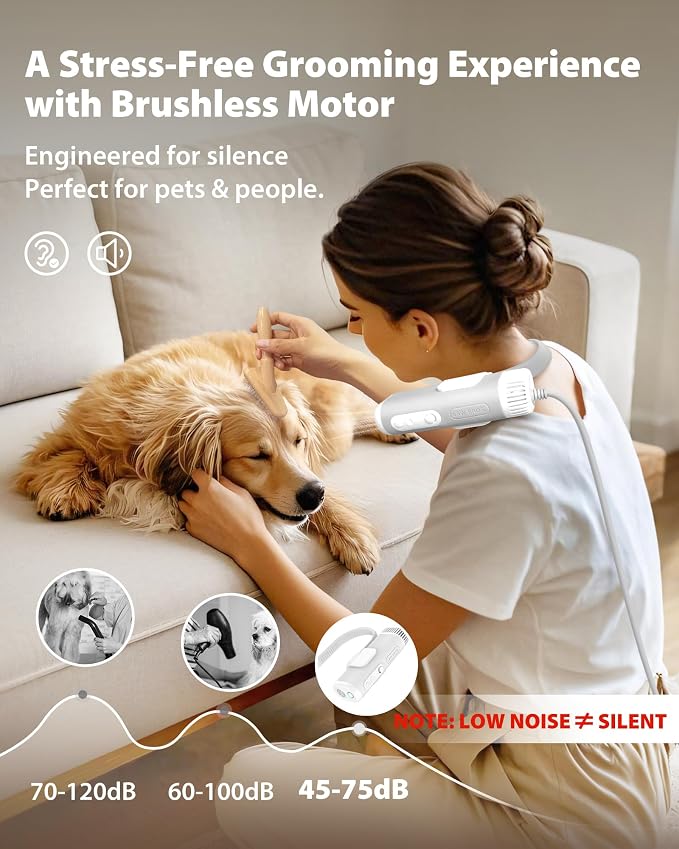 L&W BROS. Hands Free Dog Dryer – Powerful Neck Dryer for Pet Grooming for Small & Medium Dogs & Cats, Adjustable Airflow, Easy Storage, Negative Ion Technology (White)