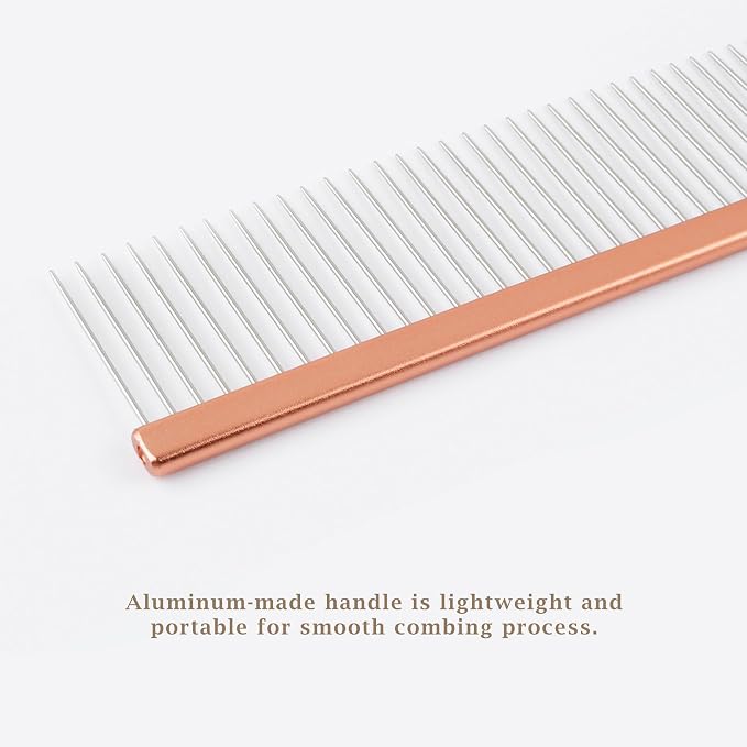 Furzone 2-in-1 Metal Comb for Dogs, Mikra Greyhound Comb (Fine & Medium), 101 Stainless Steel Pins Dog Comb, Aluminum 22cm Handle, Lightweight, Gentle Combing, Face/Head Fur Tangle Free