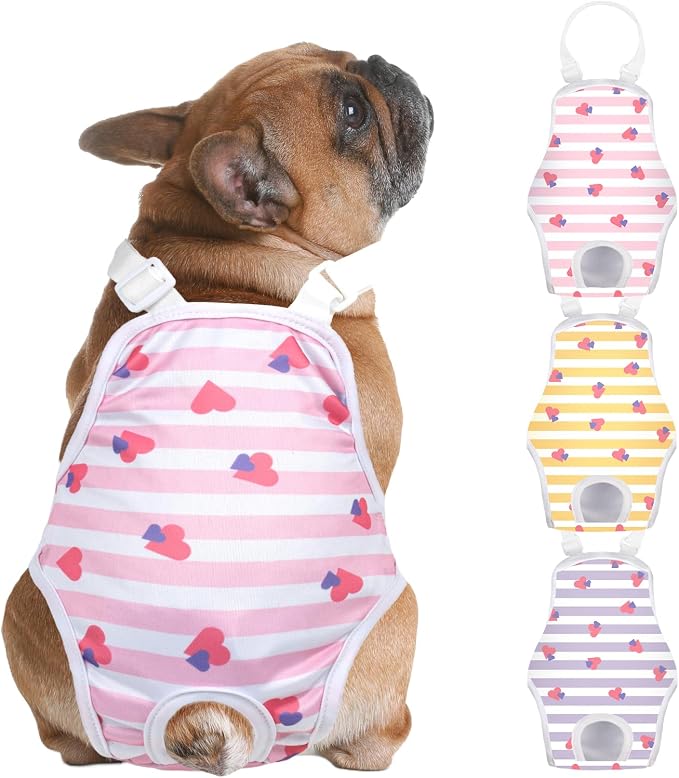 Jollywoods 3 Pack Washable Female Dog Diaper Onesie Sanitary Pantie with Adjustable Suspender, Reusable Fixed Doggie Diapers, Super Absorbent Leakproof for Small Medium Large Dog in Heat Cycle L