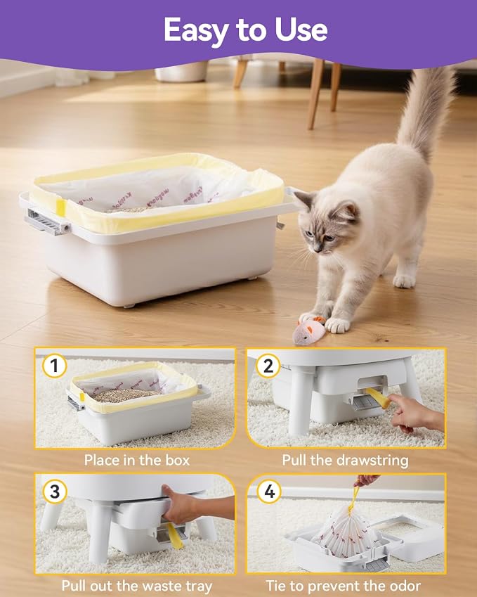 80 Count Automatic Cat Litter Box Liners Compatible with PetPivot AutoScooper 11/12 and Similar Open Top Self Cleaning Litter Box, Heavy Duty Cat Litter Bags Liners with Drawstring, 25.19" x 11.8"