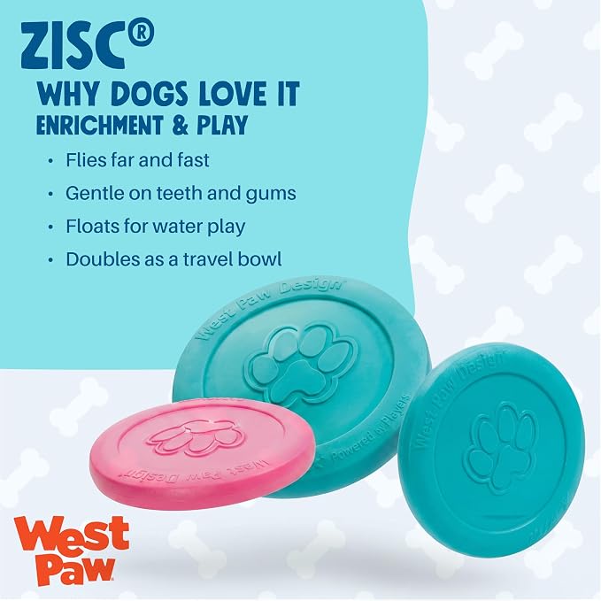 WEST PAW Zogoflex Zisc Dog Flying Disc, High Flying Aerodynamic Disc for Dogs Puppy – Lightweight, Floatable Disc for Fetch, Tug of War, Catch, Play – Doubles as Food/Water Bowl, Small 6.5", Geranium