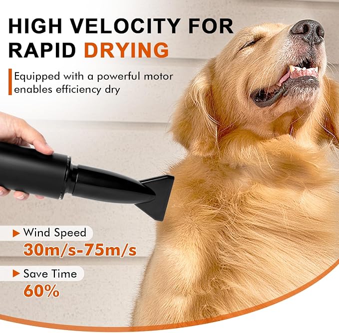 IVY&LANE Dog Dryer for Grooming,High Velocity Dog Hair Dryer Force Blower with 4 Nozzles,Adjustable Speed Pet Blow Dryer,Noise Reduction,Heat Insulation,White