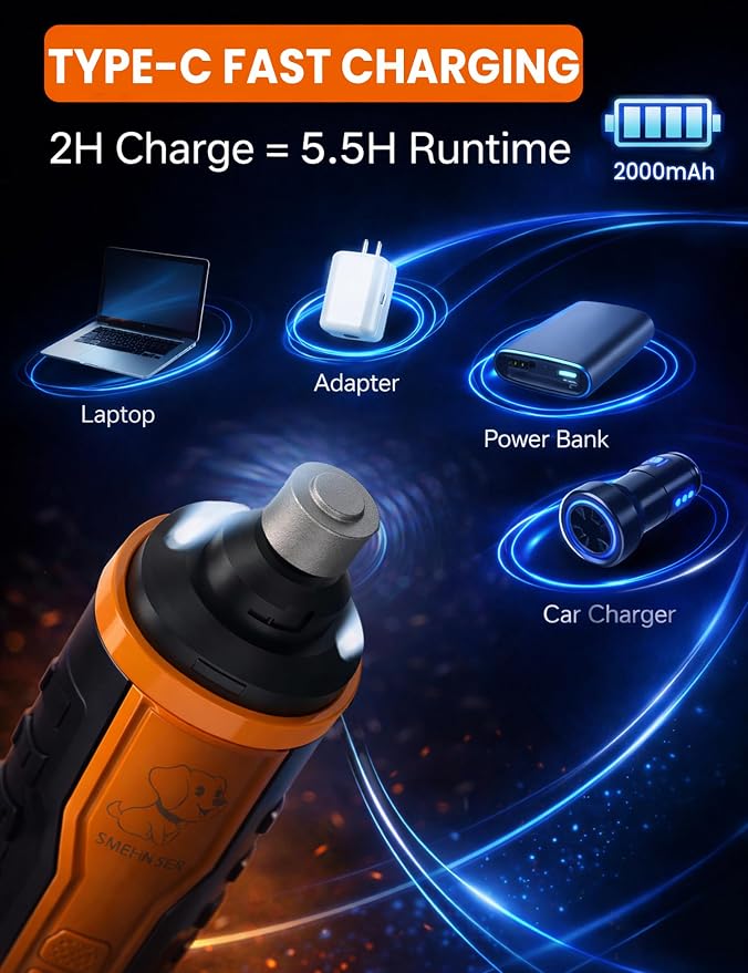 5 Speed Dog Nail Grinder with LCD Display, Rechargeable Low Noise Dog Nail Trimmers with Dual LED Light & Diamond Grinding Wheel, 2000mAh Battery Pet Nail Trimmer for Cats Small, Medium & Large Dogs