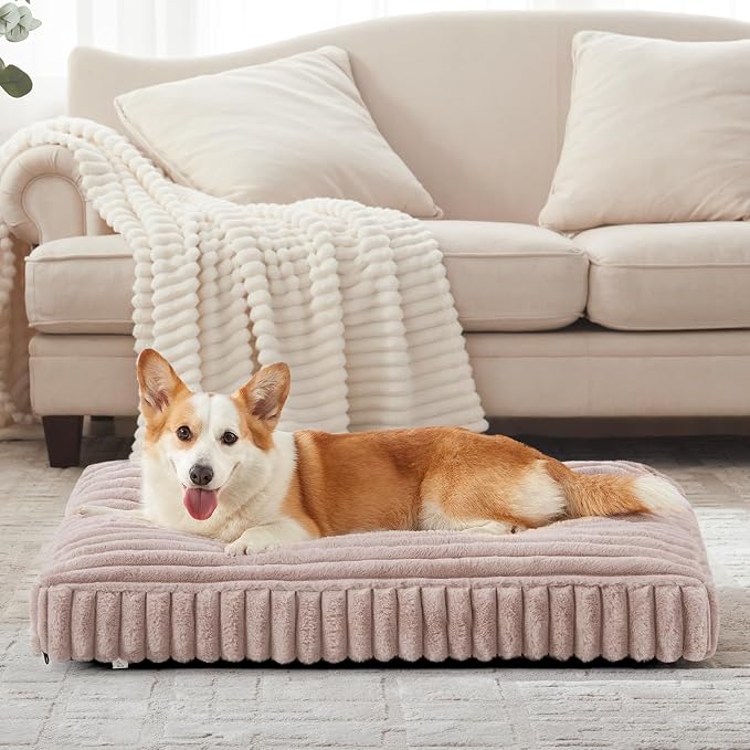 Dog Bed Medium Size Dog, Flat Pet Beds with Removable Washable Cover, Pet Mat Cute Crate Bed Thick Shredded Chopped Crate Foam & Anti Slip Bottom for Indoor