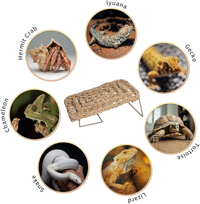 Bearded Dragon Hammock Reptile Tank Accessories Decor Large Basking Platform Metal Legs Bed Habitat for Lizard Leopard Gecko Snake Hermit Crab and Frog (Triangle)