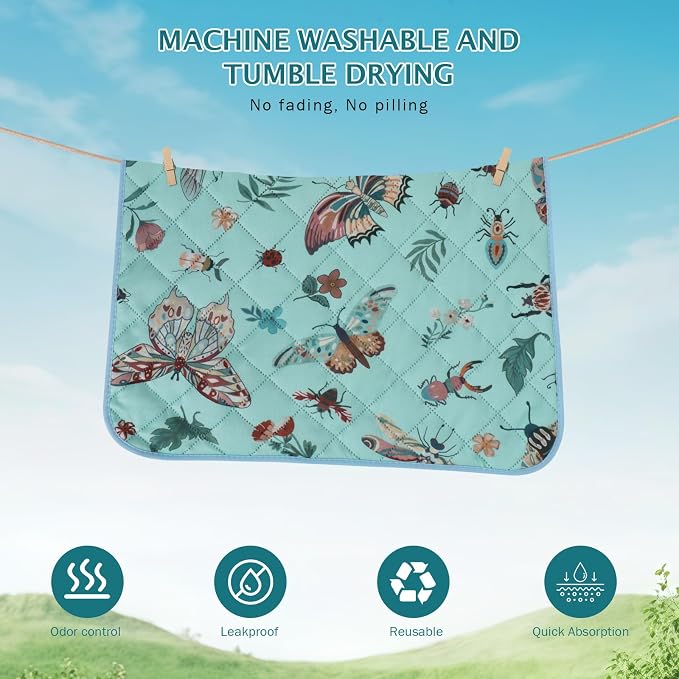 IEUUMLER Washable Pee Pads for Dogs, 1 Pack Insect Pattern Reusable Waterproof Puppy Potty Pads, Non-Slip Absorbent Pet Training Pads for Playpen Crate Bed EU014