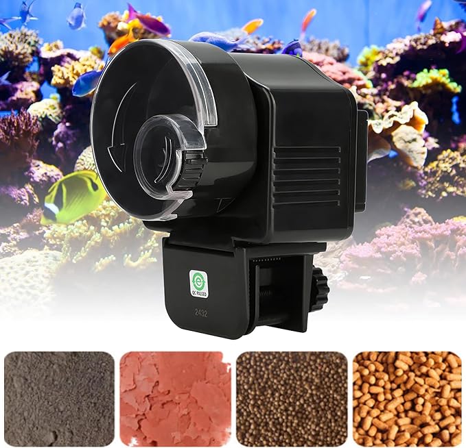 Plplaaoo Automatic Fish Feeder for Aquarium | Battery Operated Automatic Fish Feeder with Adjustable Portion Control | Auto Vacation Timer Fishs Feeders for Flake,Pellet & Strip(Not Include Batterie)