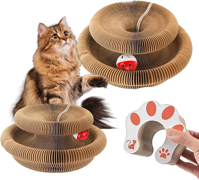 2 Pack Kitty kurls cat Scratcher – Foldable Kitty Curls Scratching Board, Magic Organ cat Toy with Reversible Corrugated Pads for Indoor Small Cats