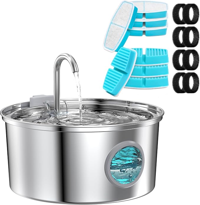 FOFNON Cat Water Fountain with 16 Filters, Including 8 Pieces of Filters + 8 Pieces Sponges