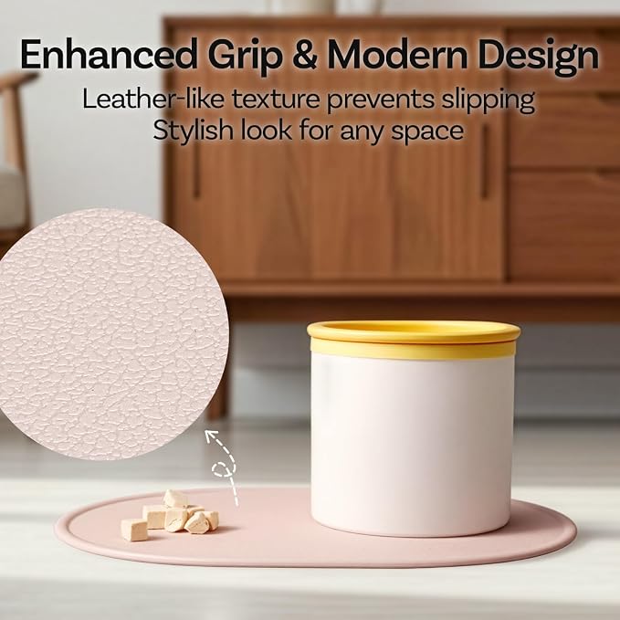 Silicone Pet Feeding Mat for Cats & Small Dogs, Non-Slip Waterproof Dog & Cat Bowl Mat with Raised Spill Edge, Made in Korea (Milk White, 15.7" × 11.4")