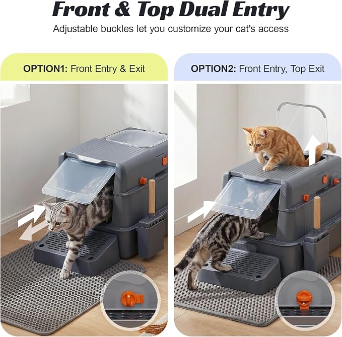 Stainless Steel Litter Box with Drawer, XL Enclosed Metal Litter Box with Lid, for Kittens & Multi-Cat Homes, Easy-Clean, Activated Carbon Odor Filter