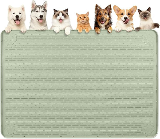 Dog Food Mat, Extra Large 70" x 45" Silicone Pet Feeding Mat with Raised Edge Pet Placemat for Small, Medium, and Large Pets Non-Slip, Easy to Clean (Green)