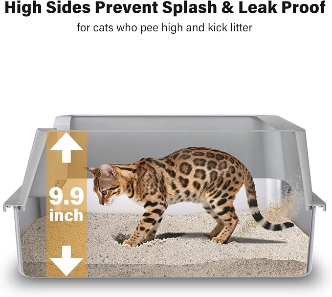 2PACK Stainless Steel Cat Litter Box with High Sides Lid, Extra Large XL Litter Box for Big Cats, Metal Kitty Litter Box, Anti-Urine Leakage, Easy Cleaning, Non-Sticky, Scoop and Mat Included