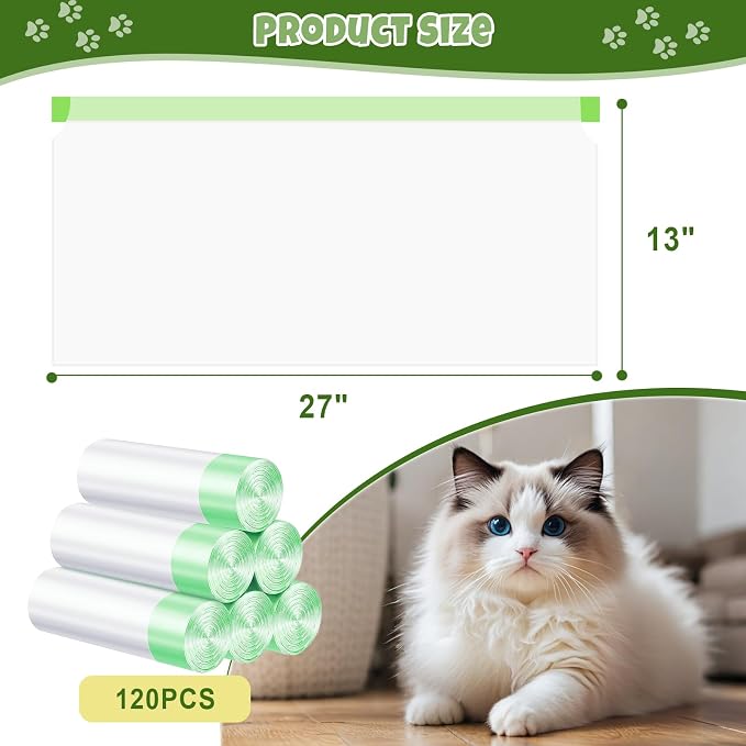120 Count 27" x 13" Cat Litter Bags - Compatible with Neakasa and PetPivot Self Cleaning Cat Litter Box, Extra Thick Heavy Duty Cat Litter Box Liners
