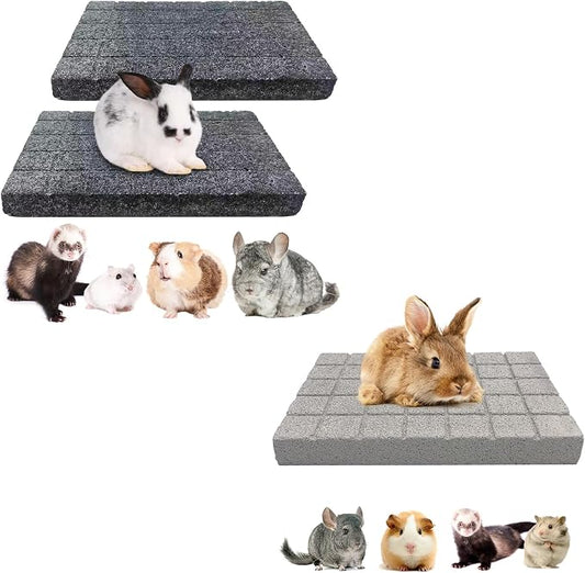 BNOSDM 2Pcs Black Rabbit Grinding Claw Pads 2Pack Bunny Scratch Foot Pads and Rabbit Grinding Claw Pads Natural Hamster Lava Stone Teeth Grinding Scratching Pad Chew Toy for Small Animals