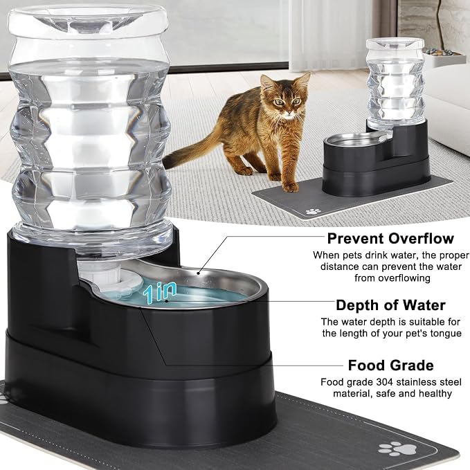 RIZZARI Automatic Dog Water Dispenser: 7L Black Stainless Steel Waterer - Elevated Design Eases Joint Strain & Supports Spine Health-Helps Prevent Urinary Stones-for Senior & Large Dogs-Indoor Use