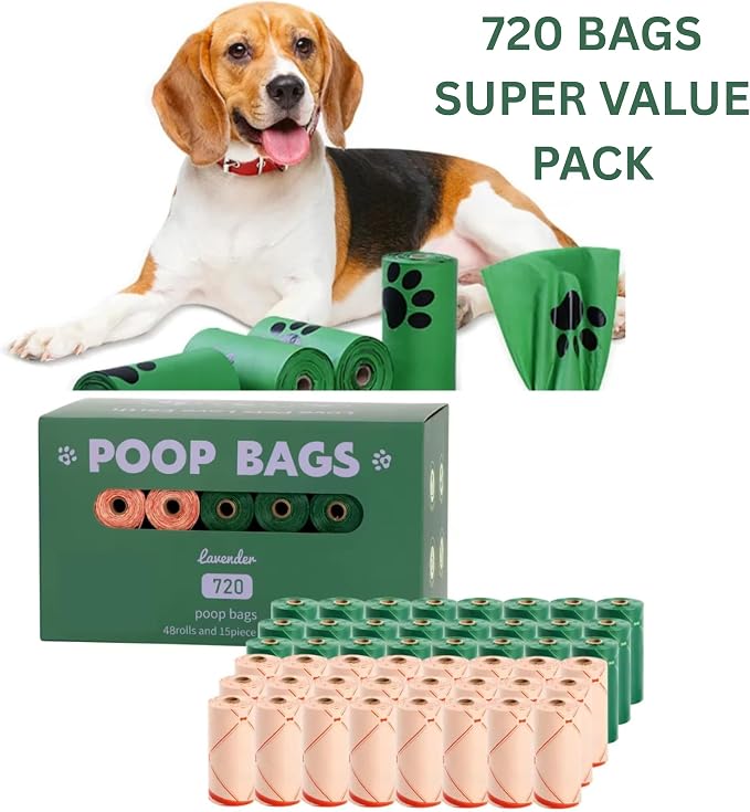 720 Count Compostable Lavender Scented Dog Poop Bags | Biodegradable, Extra Thick, Leak-Proof & Eco-Friendly | Free Dispenser Included | Vet-Approved for Dogs and Cats.