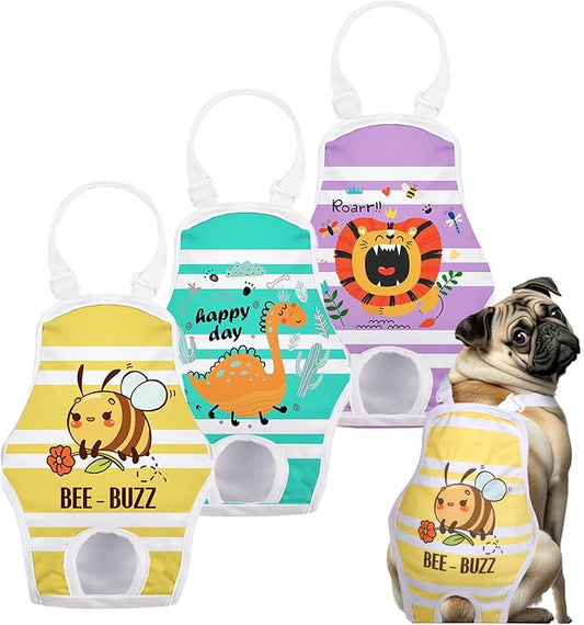 Jollywoods 3 Pack Washable Female Dog Diaper Onesie Sanitary Pantie with Adjustable Suspender, Reusable Fixed Diapers, Super Absorbent Leakproof for Small Medium Large Dog in Heat Cycle XL