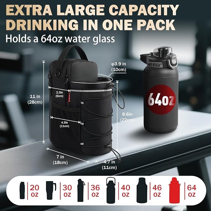 Magnetic Gym Bag 25-64oz Water Bottle Holder with 4 Strong Magnets, Crossbody Sling Water Bottle Carrier with Phone Pocket for Men Women, Gym Accessories for Workout Fitness Hiking Travel Camping